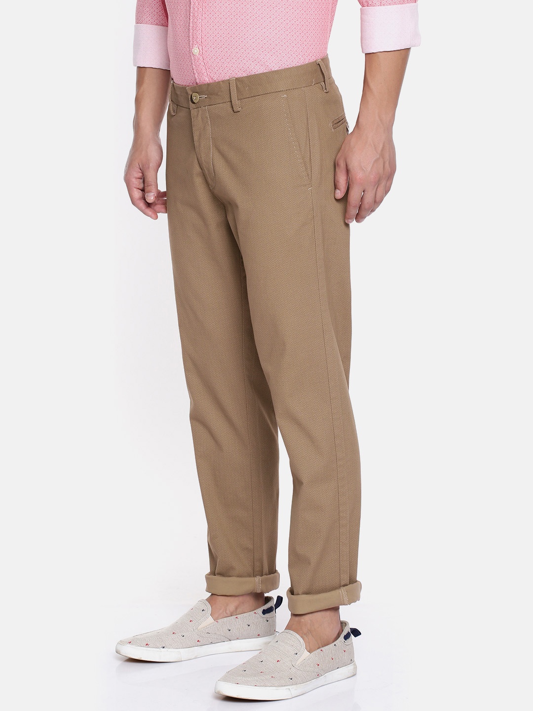 

U.S. Polo Assn. Men Khaki Brown Self Design Austin Trim Slim Fit Chinos