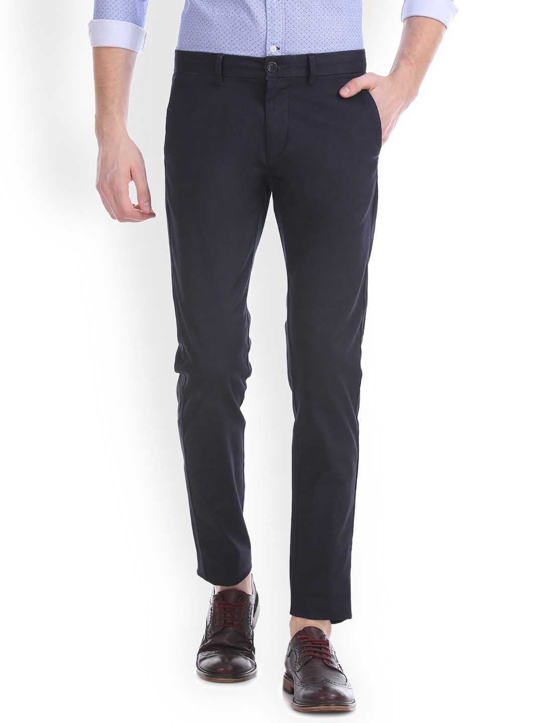 

U.S. Polo Assn. Men Navy Blue Slim Fit Printed Formal Trousers