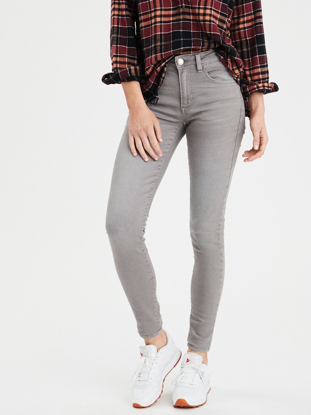 

AMERICAN EAGLE OUTFITTERS Women Grey Regular Fit Mid-Rise Clean Look Stretchable Jeans