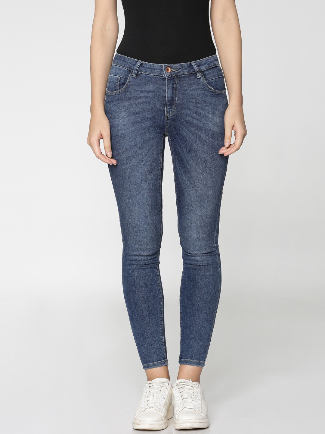 

ONLY Women Blue Skinny Fit Mid-Rise Clean Look Stretchable Jeans