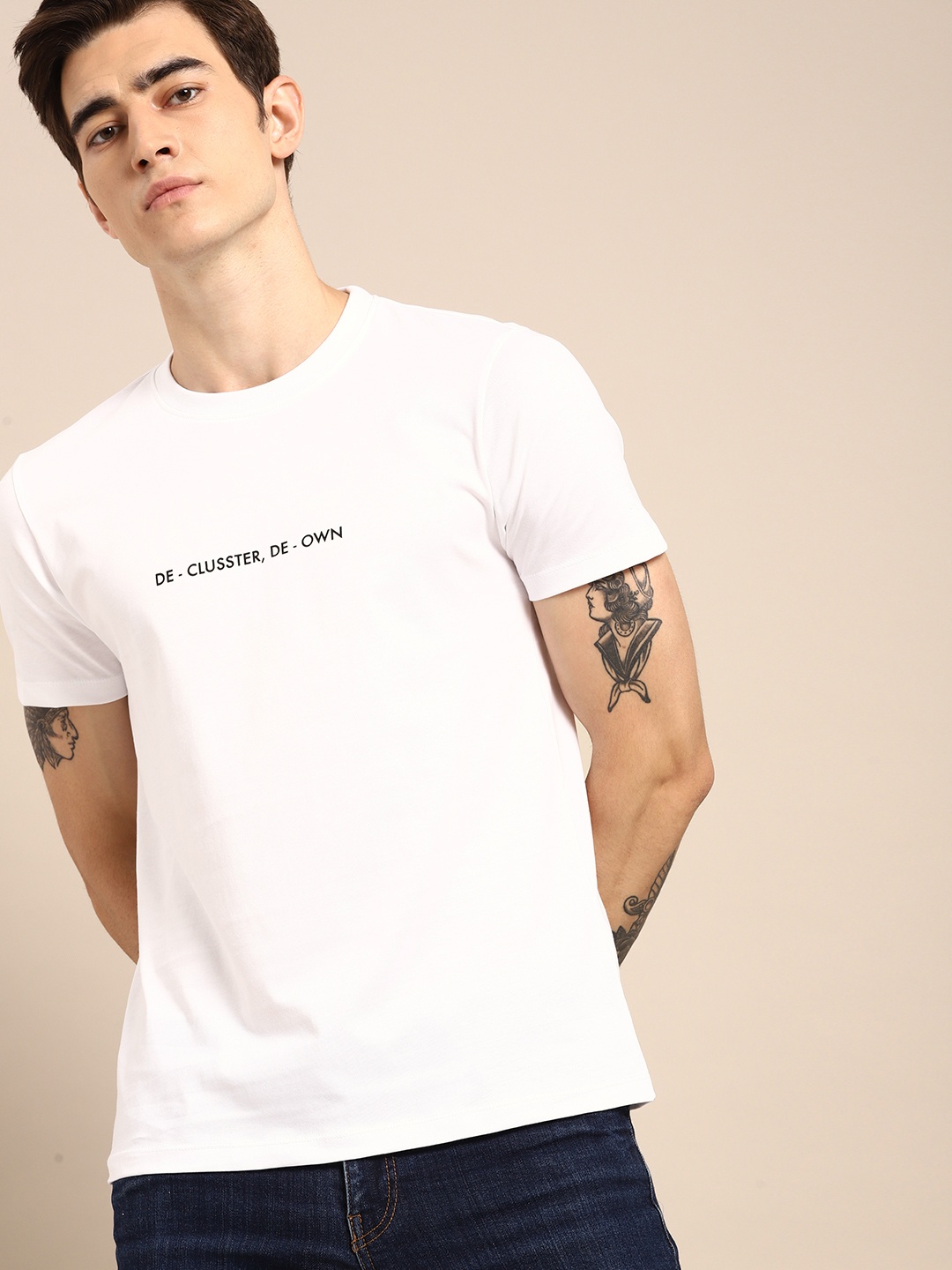 

ether Men White Typographic Print T-shirt