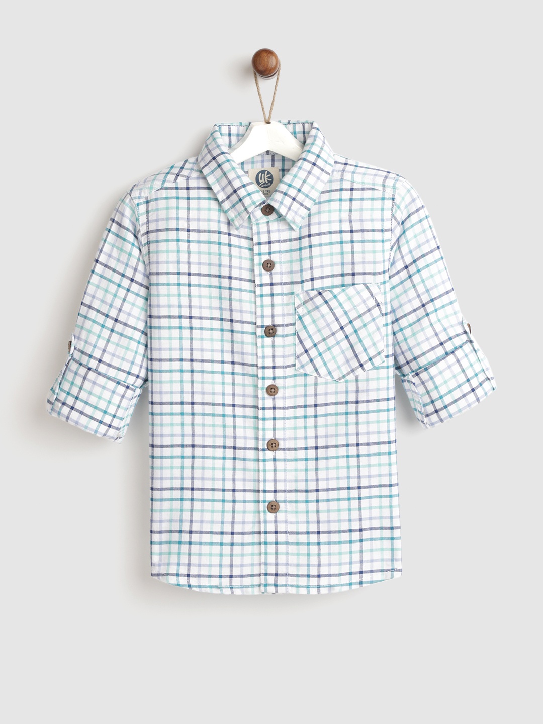 

YK Boys White & Blue Regular Fit Checked Casual Shirt