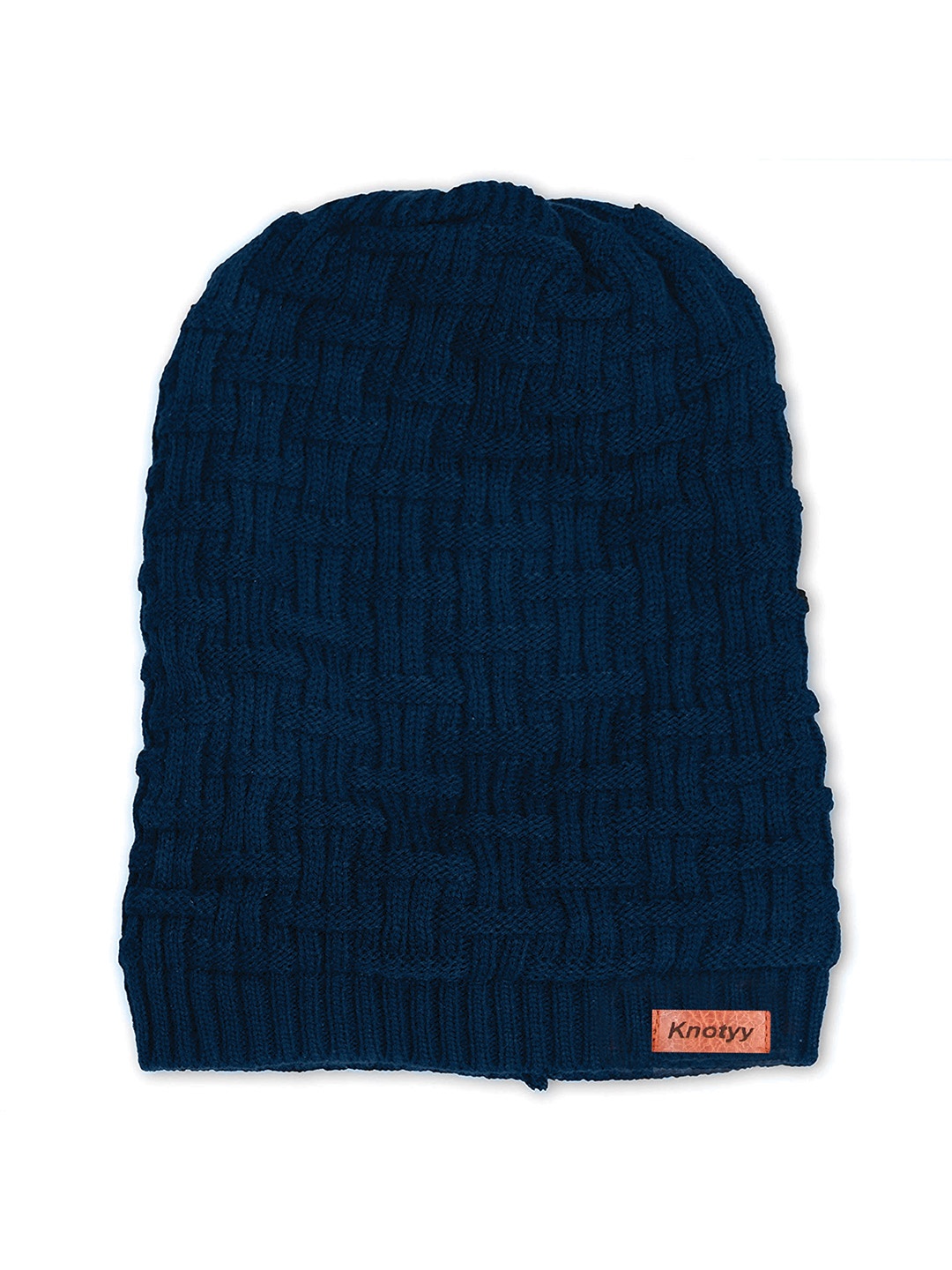 

Knotyy Men Blue Self Design Beanie