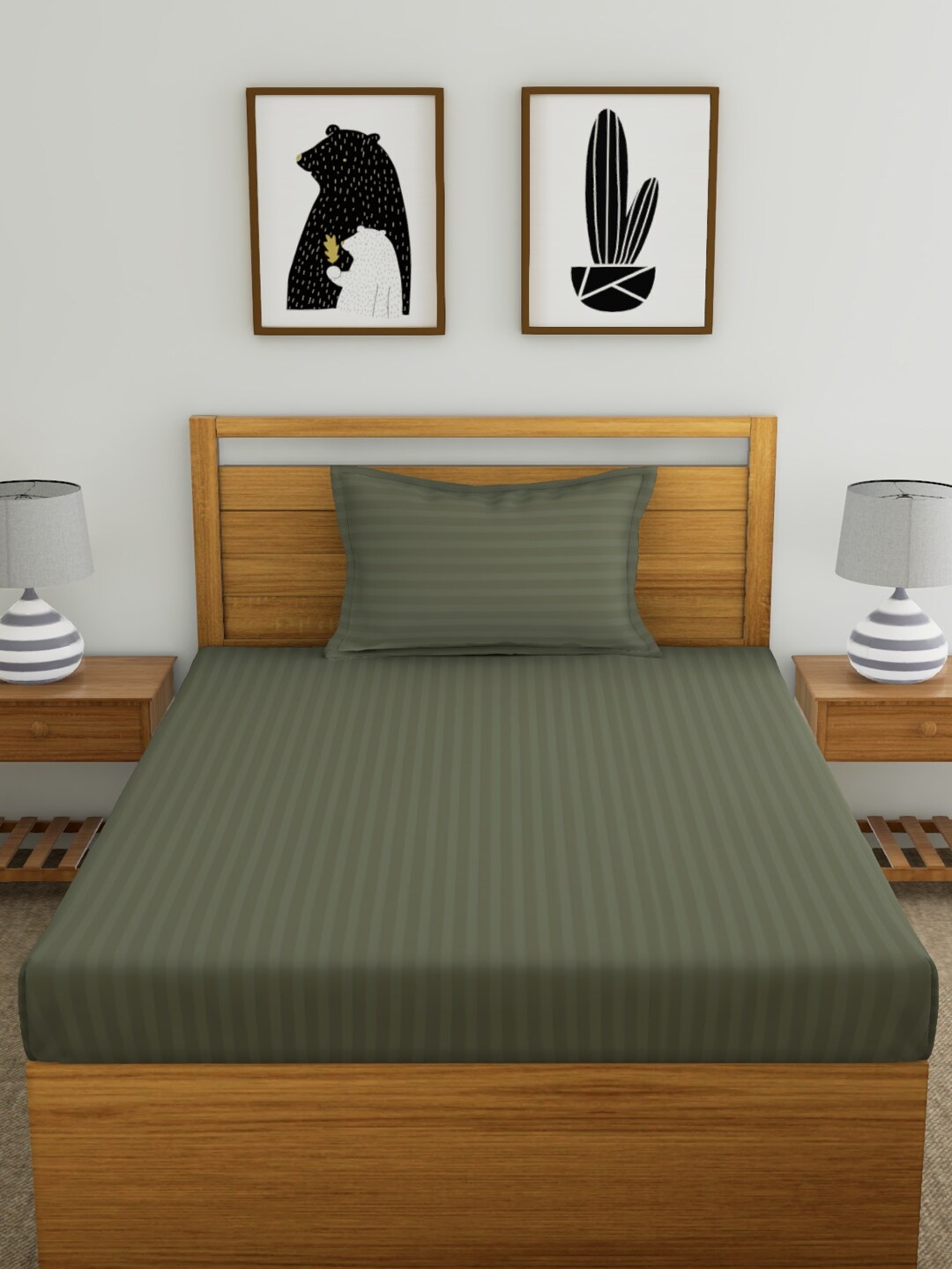 

Dreamscape Grey Striped Cotton Single Bedsheet with 1 Pillow Covers