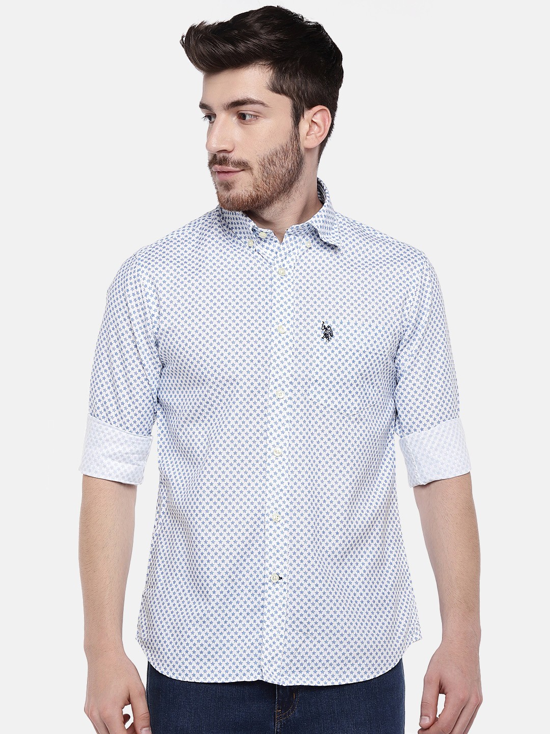 

U.S. Polo Assn. Men White & Blue Printed Casual Shirt