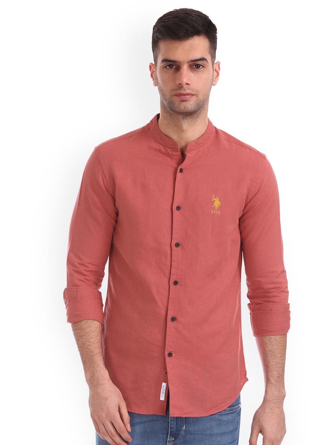 

U.S. Polo Assn. Men Coral Red Regular Fit Solid Casual Shirt