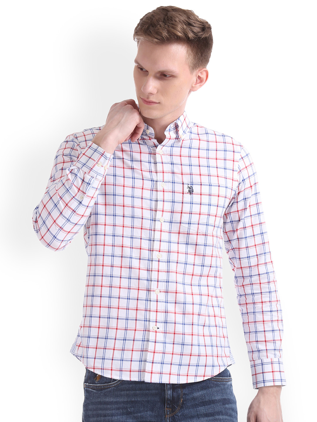 

U.S. Polo Assn. Men Red Regular Fit Checked Casual Shirt