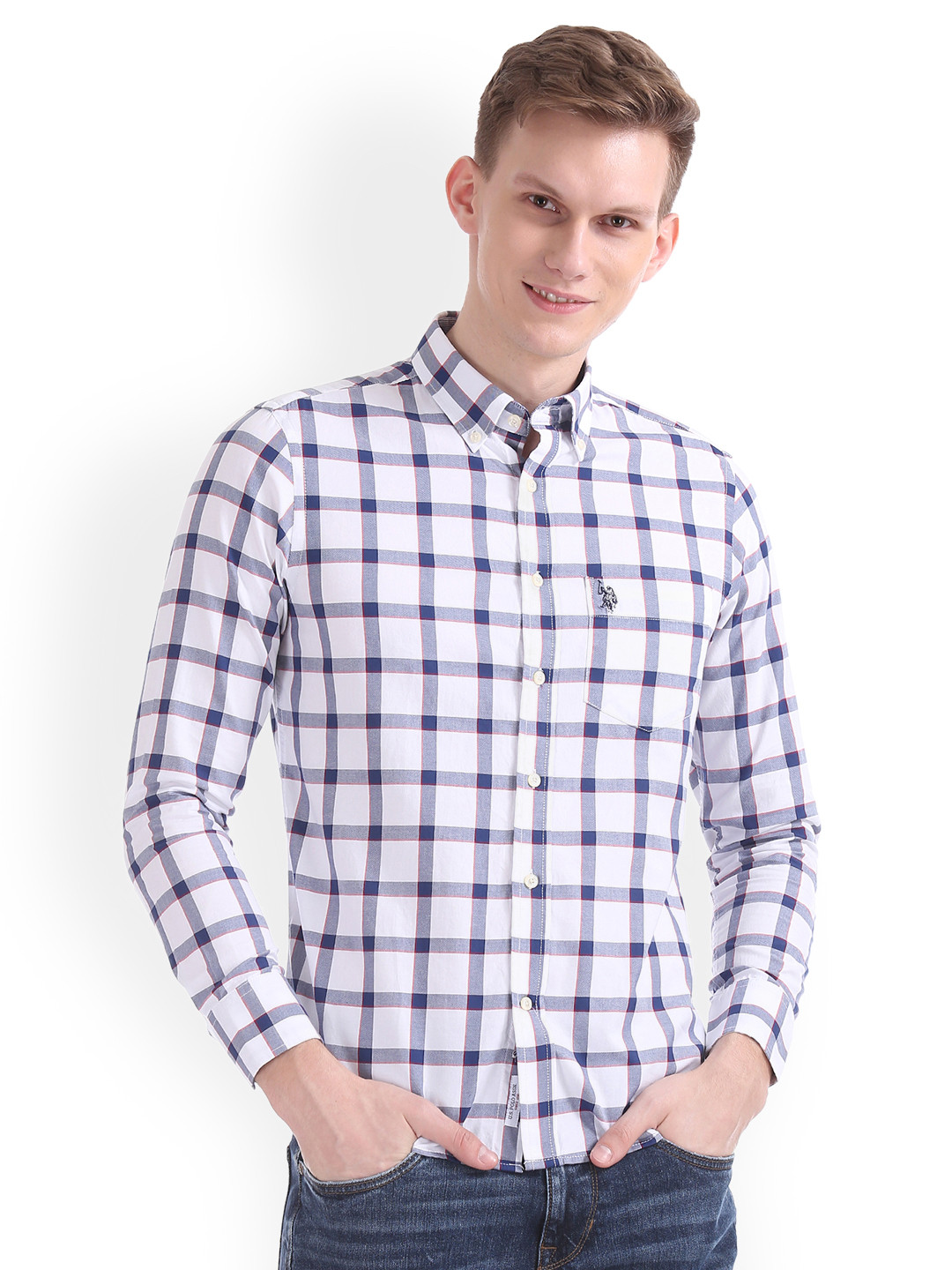 

U.S. Polo Assn. Men White Regular Fit Checked Casual Shirt