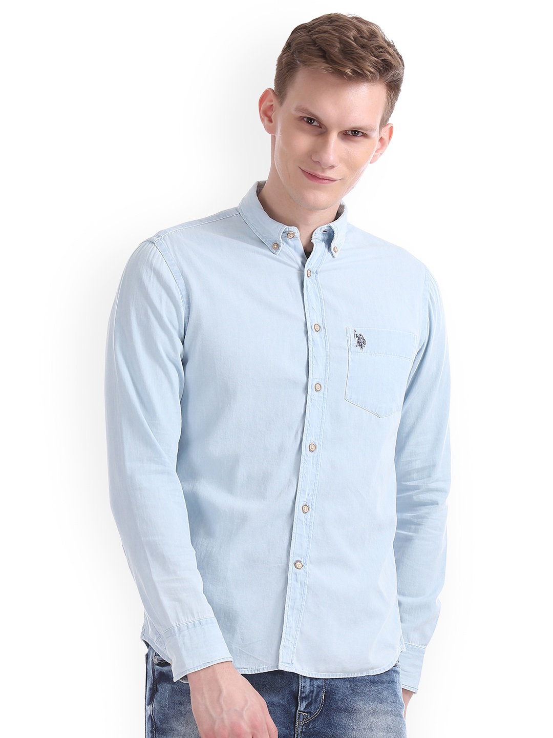 

U.S. Polo Assn. Men Blue Regular Fit Solid Casual Shirt