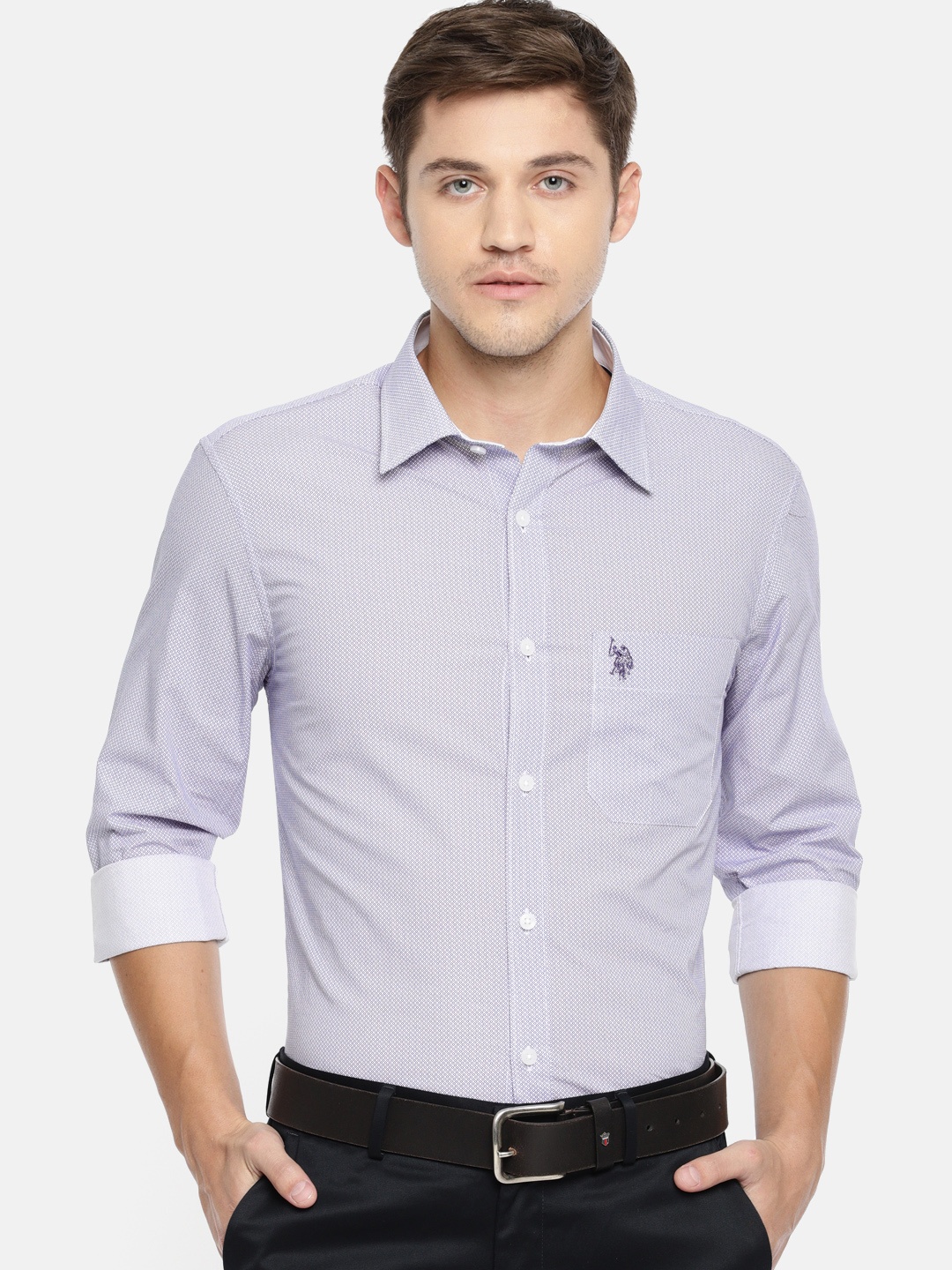 

U.S. Polo Assn. Tailored Men White & Navy Blue Slim Fit Printed Casual Shirt