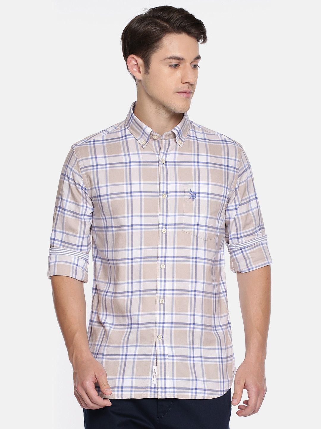

U.S. Polo Assn. Men Beige & White Checked Casual Shirt