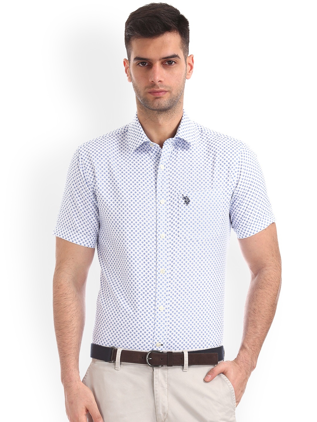 

U.S. Polo Assn. Men White & Blue Regular Fit Printed Casual Shirt