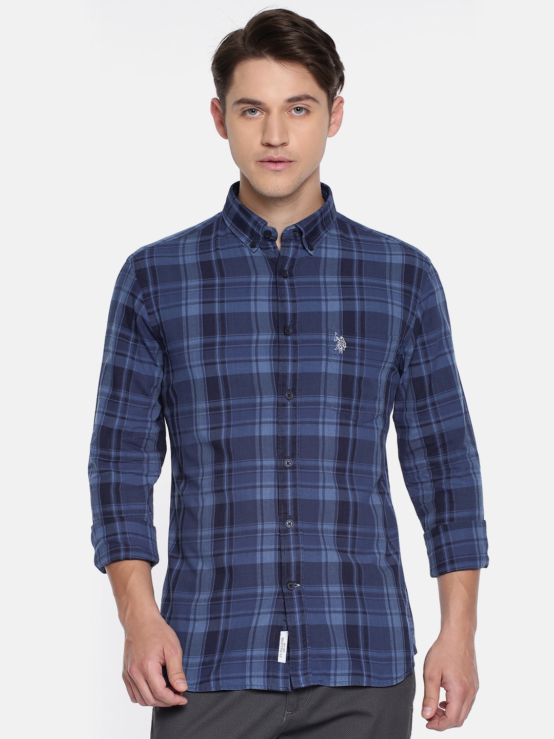 

U.S. Polo Assn. Men Blue Checked Casual Shirt