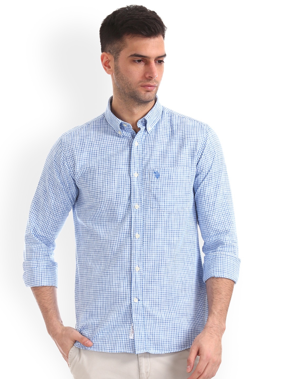 

U.S. Polo Assn. Men Blue & Off-White Regular Fit Checked Casual Shirt