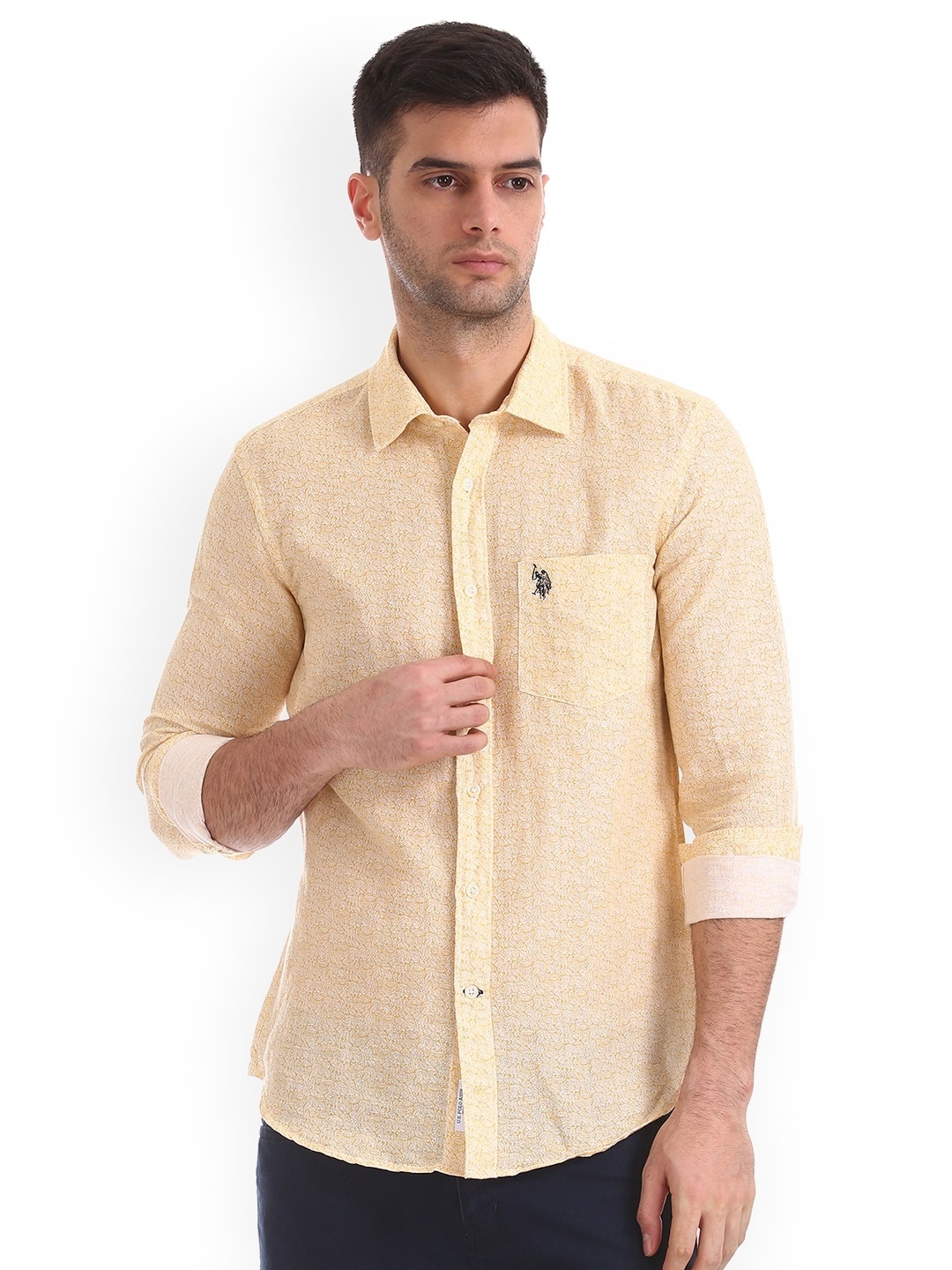 

U.S. Polo Assn. Men Yellow Regular Fit Printed Casual Shirt