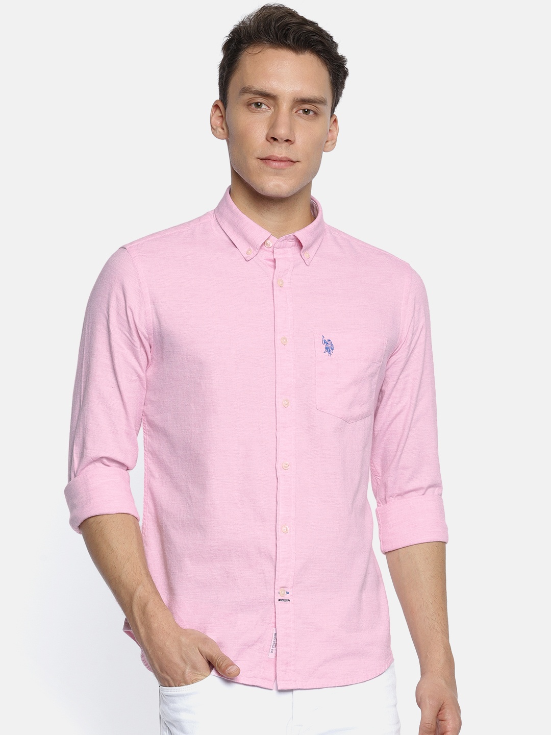 

U.S. Polo Assn. Men Pink Tailored Fit Solid Casual Shirt