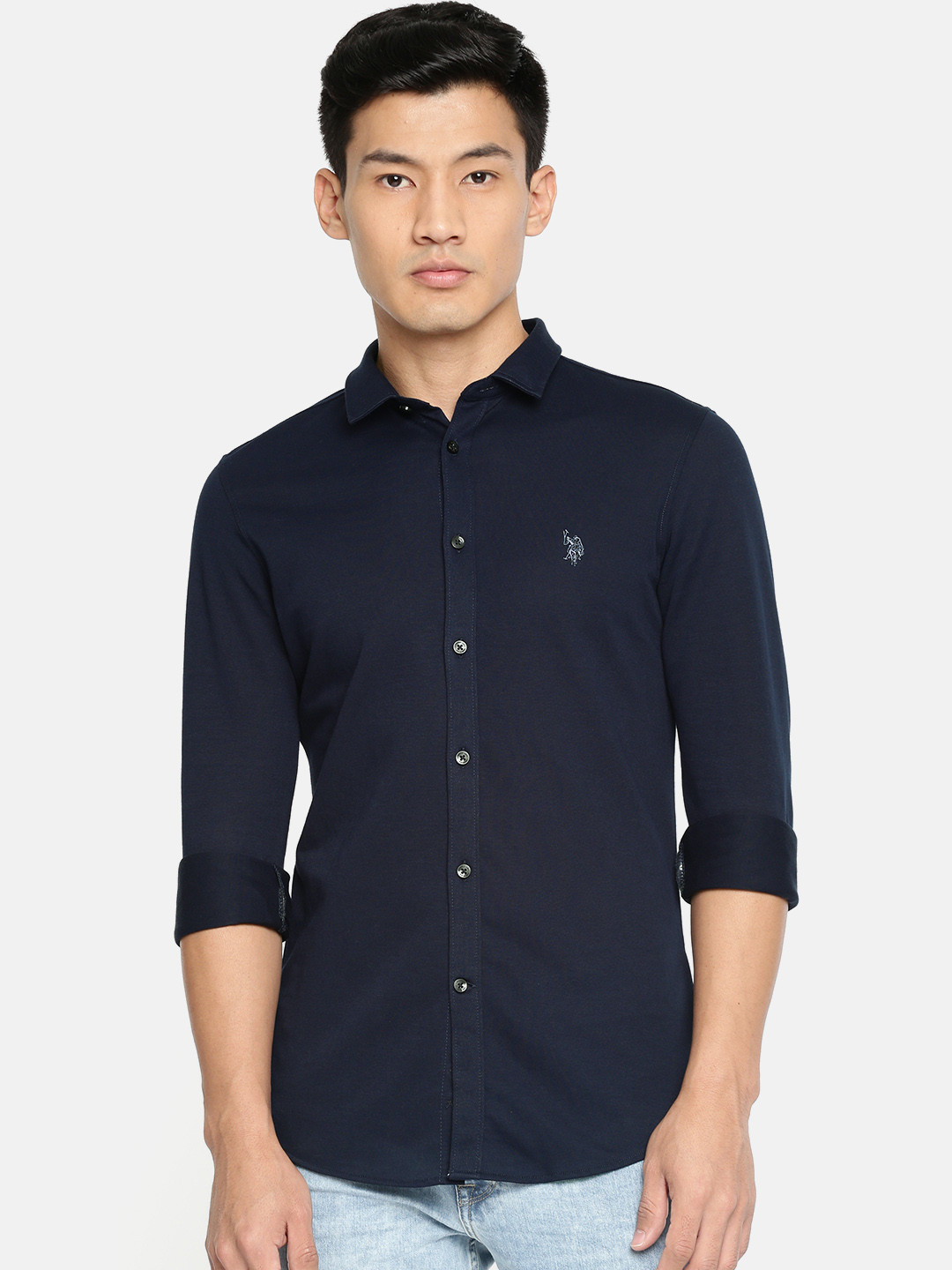 

U.S. Polo Assn. Tailored Men Navy Blue Slim Fit Solid Casual Shirt