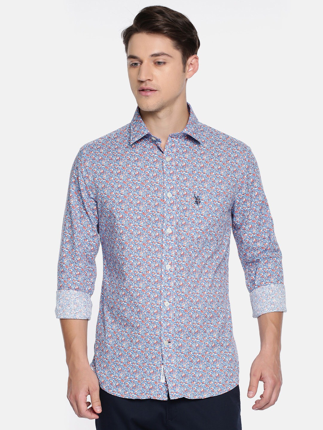 

U.S. Polo Assn. Men Blue & Orange Tailored Fit Printed Casual Shirt