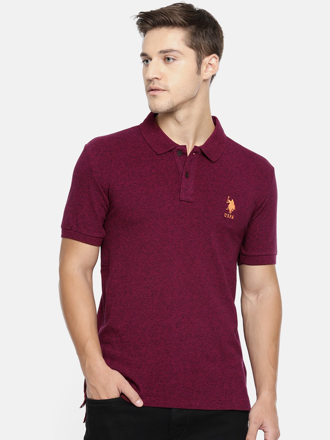 

U.S. Polo Assn. Men Maroon Solid Polo Collar T-shirt