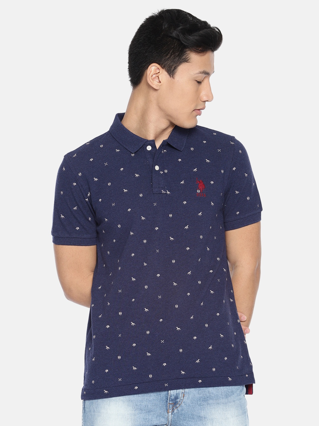 

U.S. Polo Assn. Men Blue Printed Polo Collar T-shirt