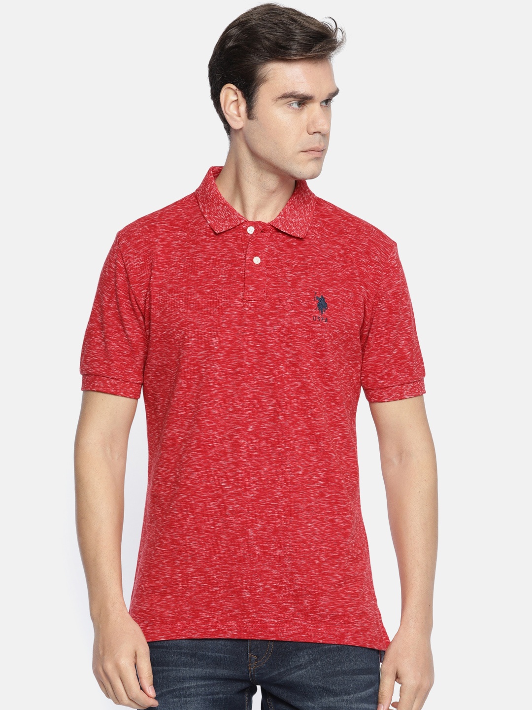 

U.S. Polo Assn. Men Red Solid Polo Collar Pure Cotton T-shirt