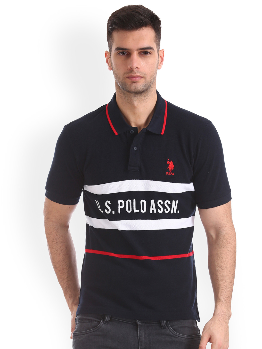

U.S. Polo Assn. Men Black Solid Polo Collar T-shirt
