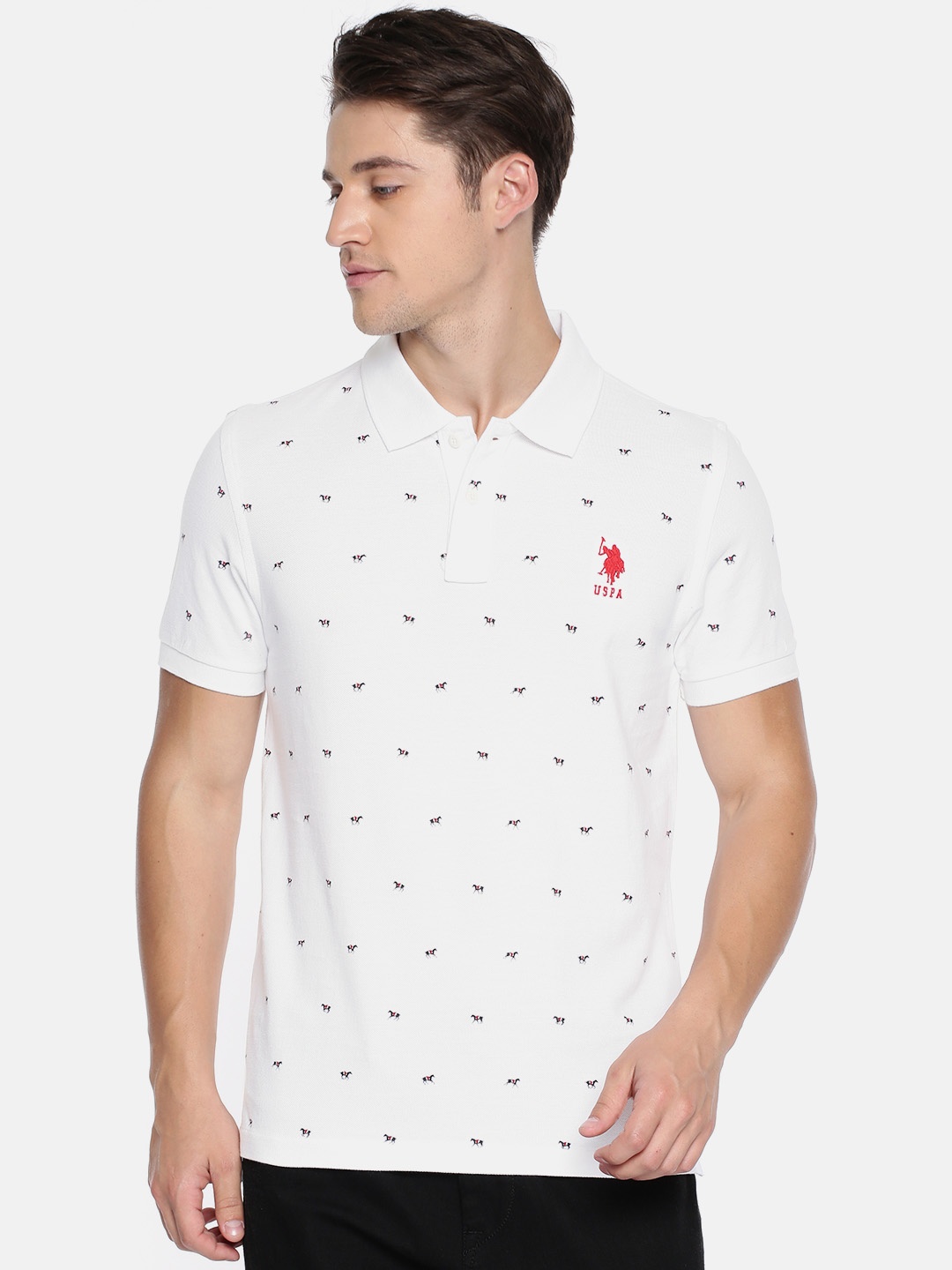 

U.S. Polo Assn. Men White Printed Polo Collar Pure Cotton T-shirt