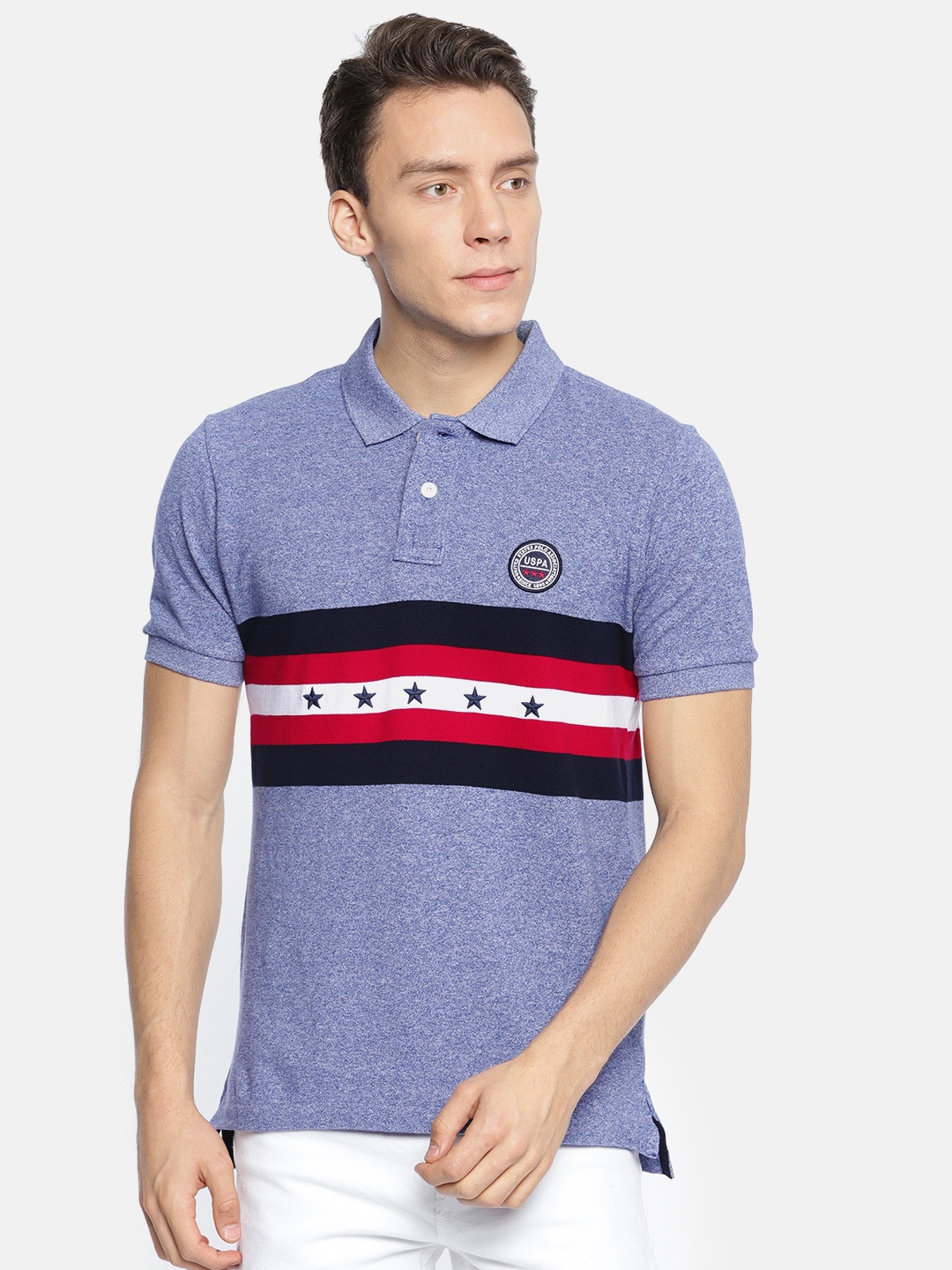 

U.S. Polo Assn. Men Blue & Red Striped Polo Collar T-shirt