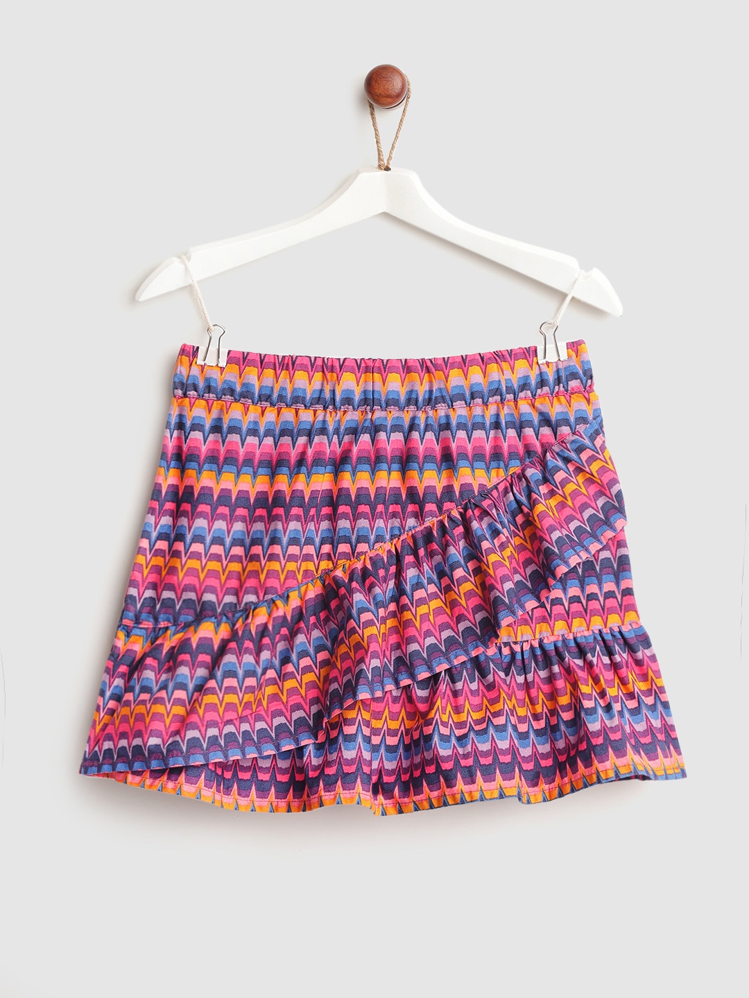 

YK Girls Multicoloured Printed Ruffled A-Line Pure Cotton Skirt, Multi