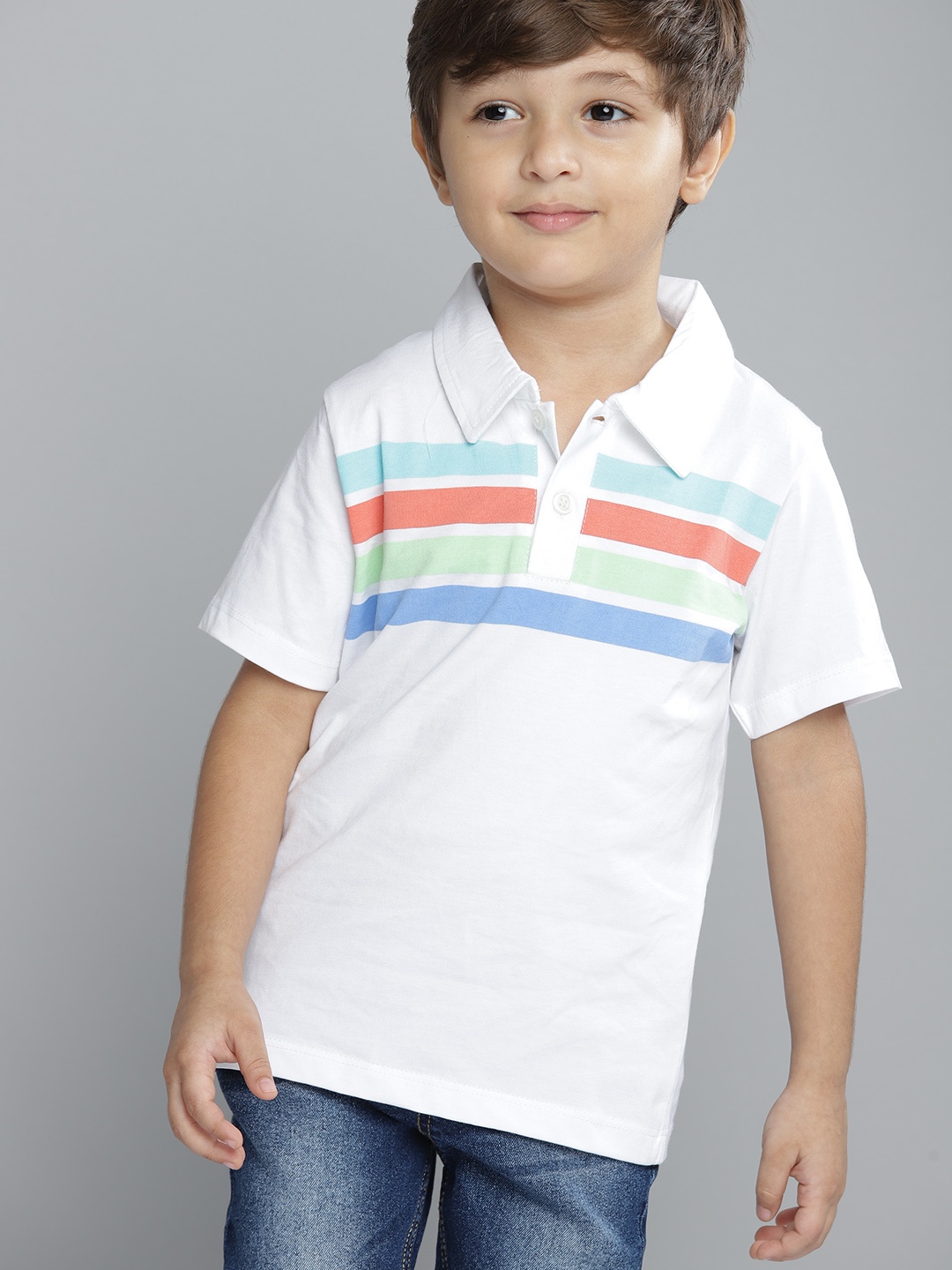 

YK Boys White Solid Polo Collar Pure Cotton T-shirt