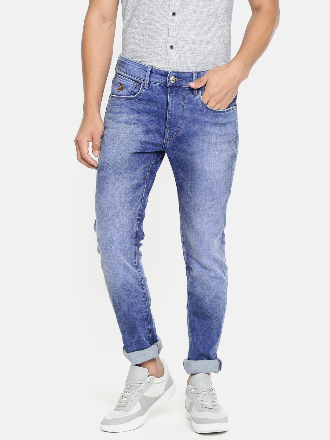 

U.S. Polo Assn. Denim Co. Men Blue Skinny Fit Mid-Rise Low Distress Stretchable Jeans
