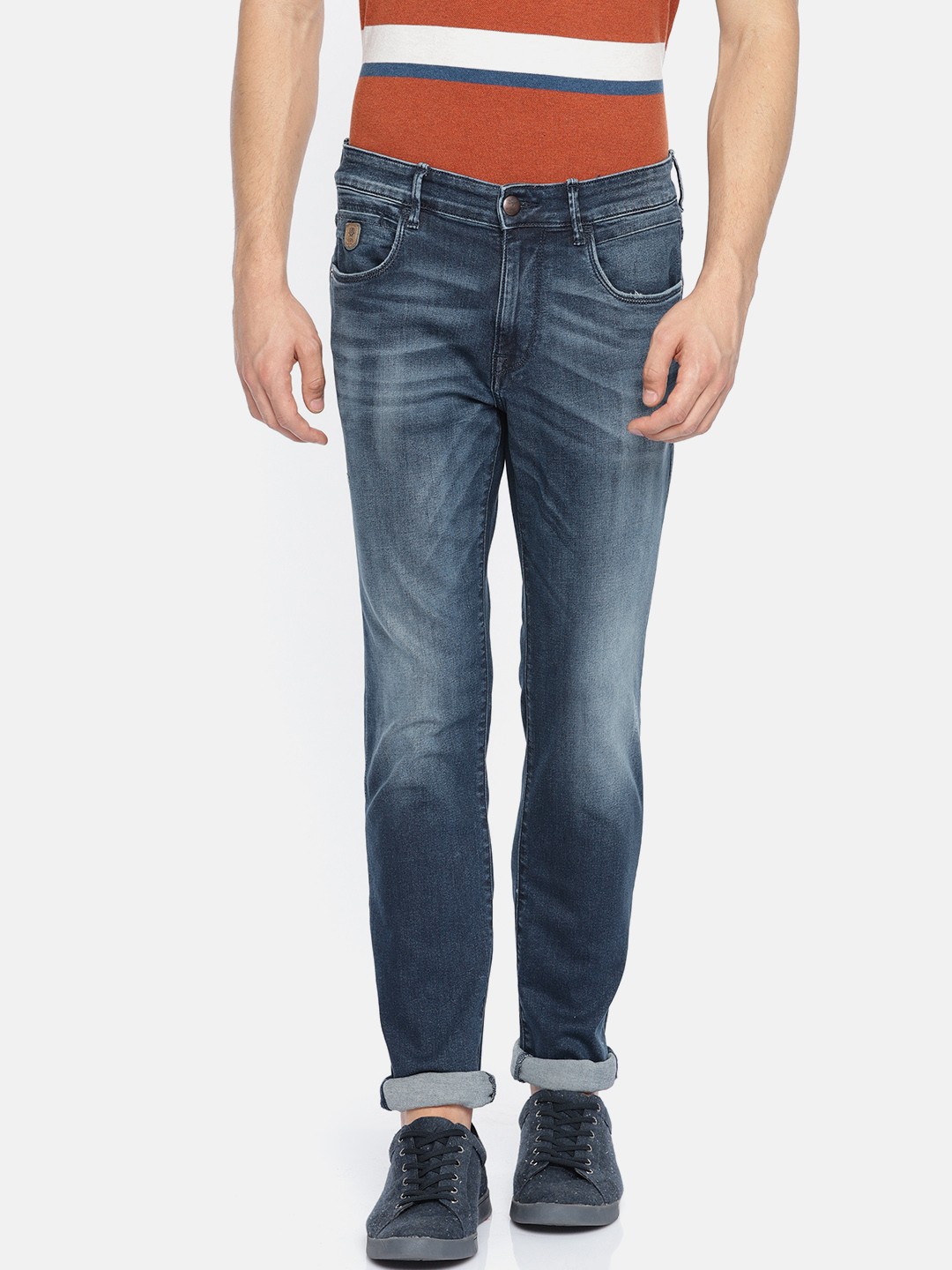

U.S. Polo Assn. Denim Co. Blue Brandon Slim Fit Mid-Rise Low Distress Stretchable Jeans