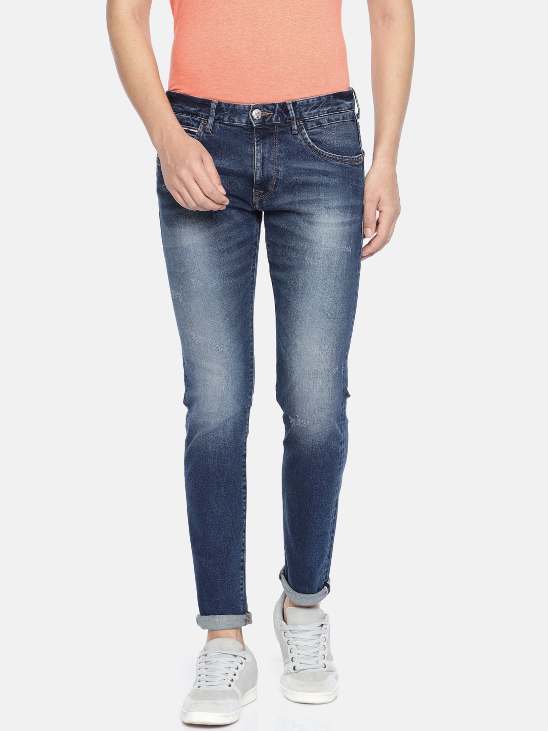 

U.S. Polo Assn. Denim Co. Men Blue Brandon Slim Tapered Fit Mid-Rise Low Distress Jeans
