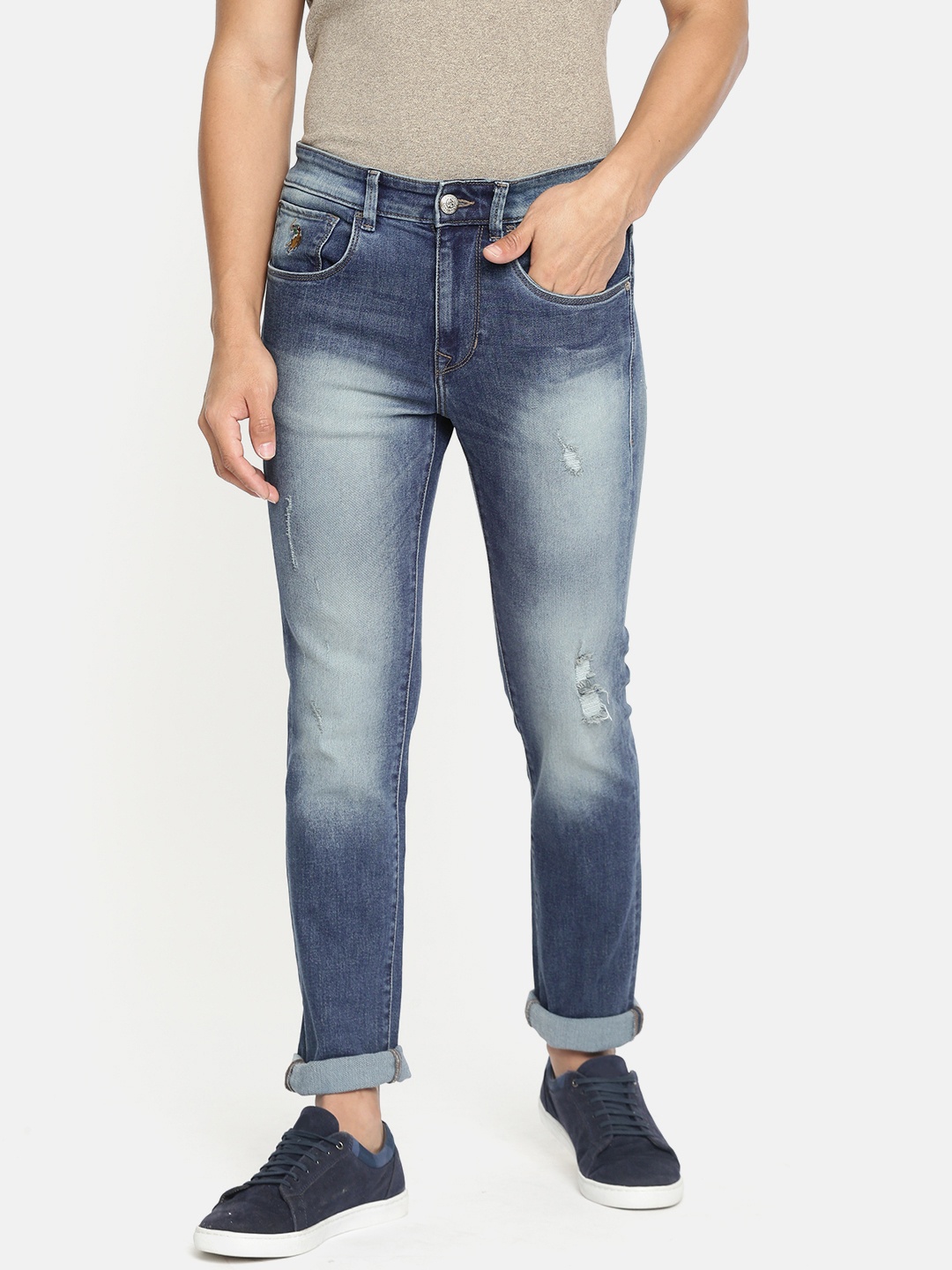 

U.S. Polo Assn. Denim Co. Men Blue Skinny Fit Mid-Rise Low Distress Stretchable Jeans