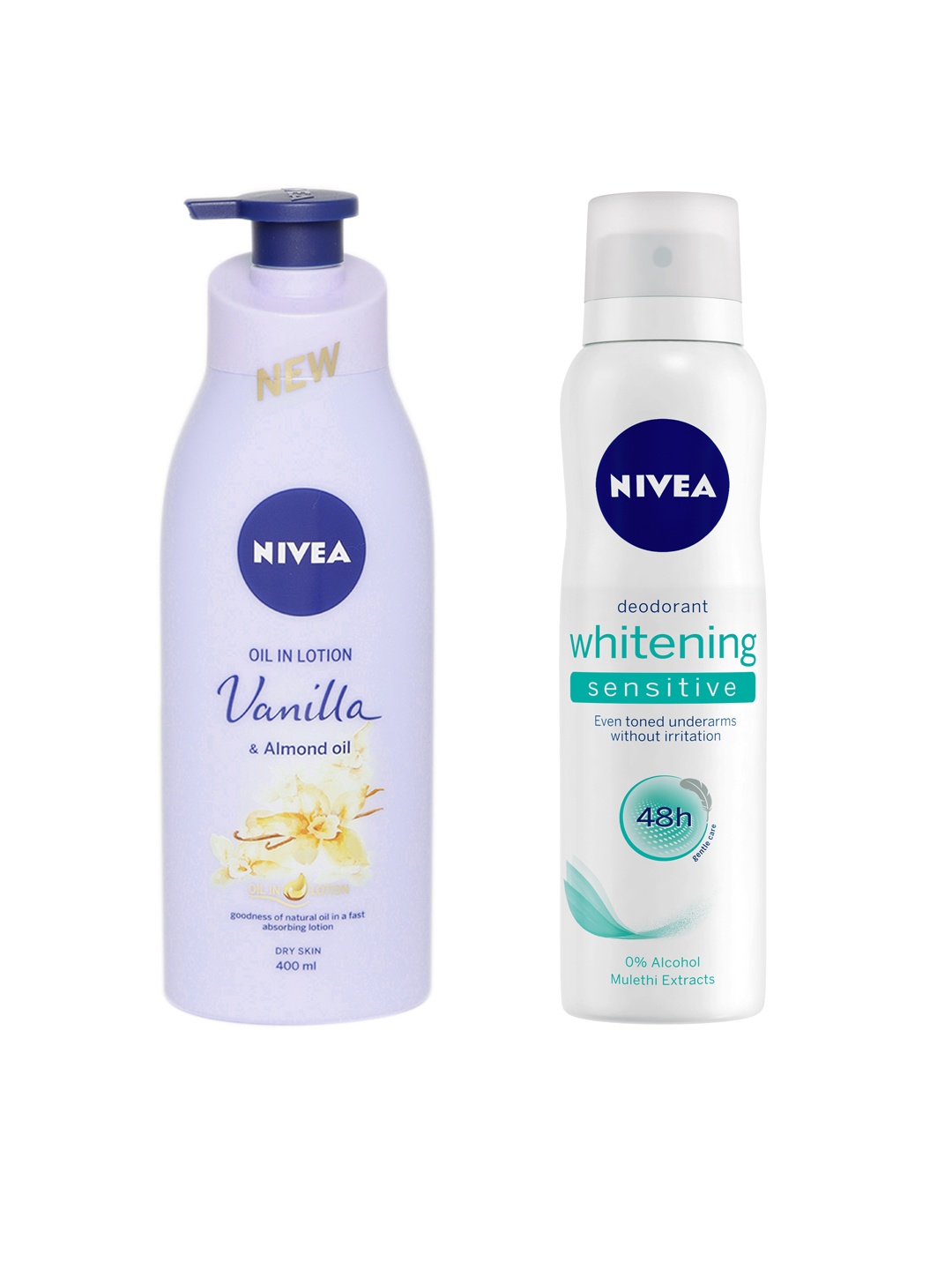 

Nivea Women Set of Vanilla & Almond Oil in Lotion & Sensitive Whitening 48h Deodorant, Lavender