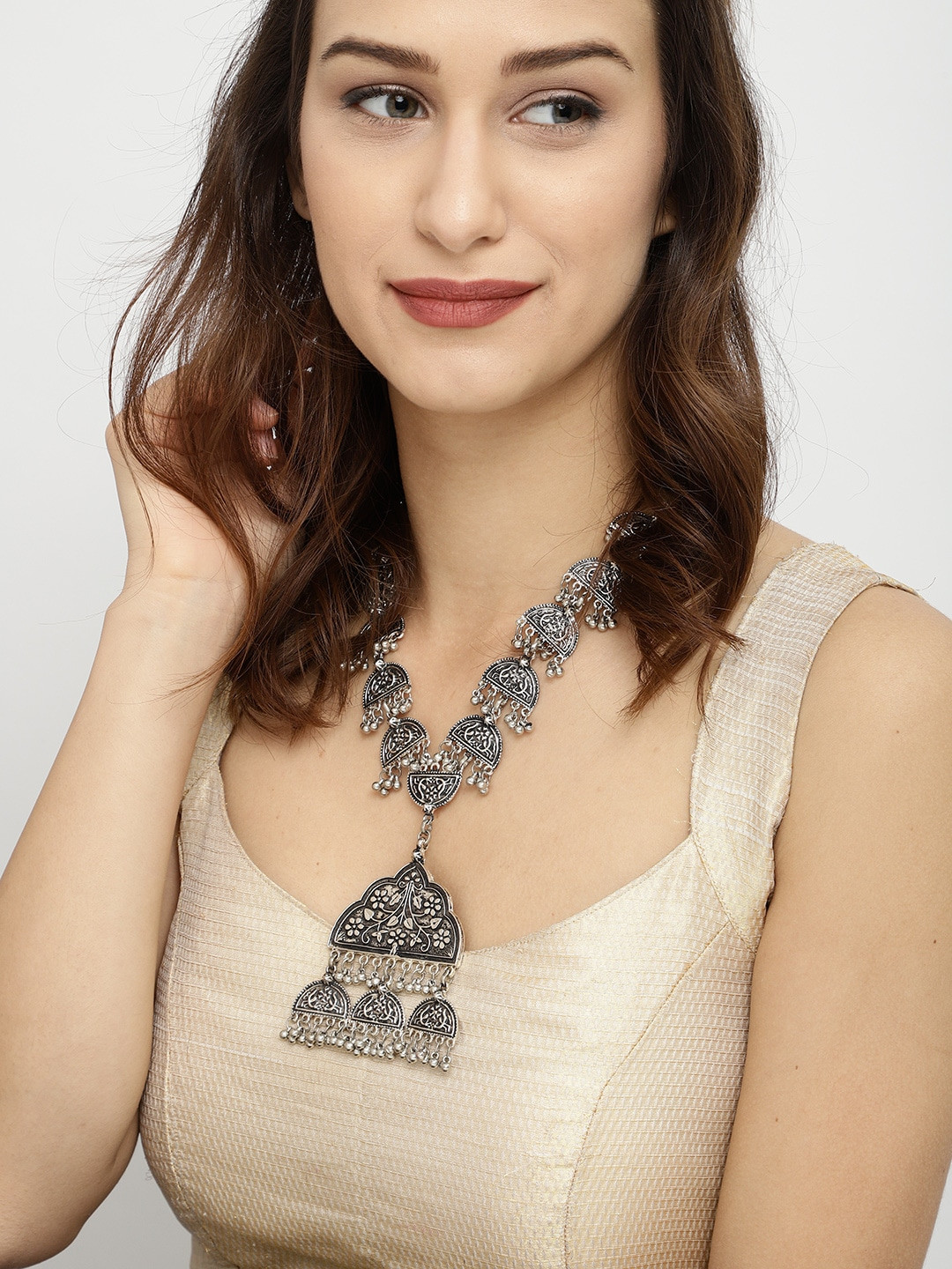

Fida Silver-Toned Oxidised Necklace
