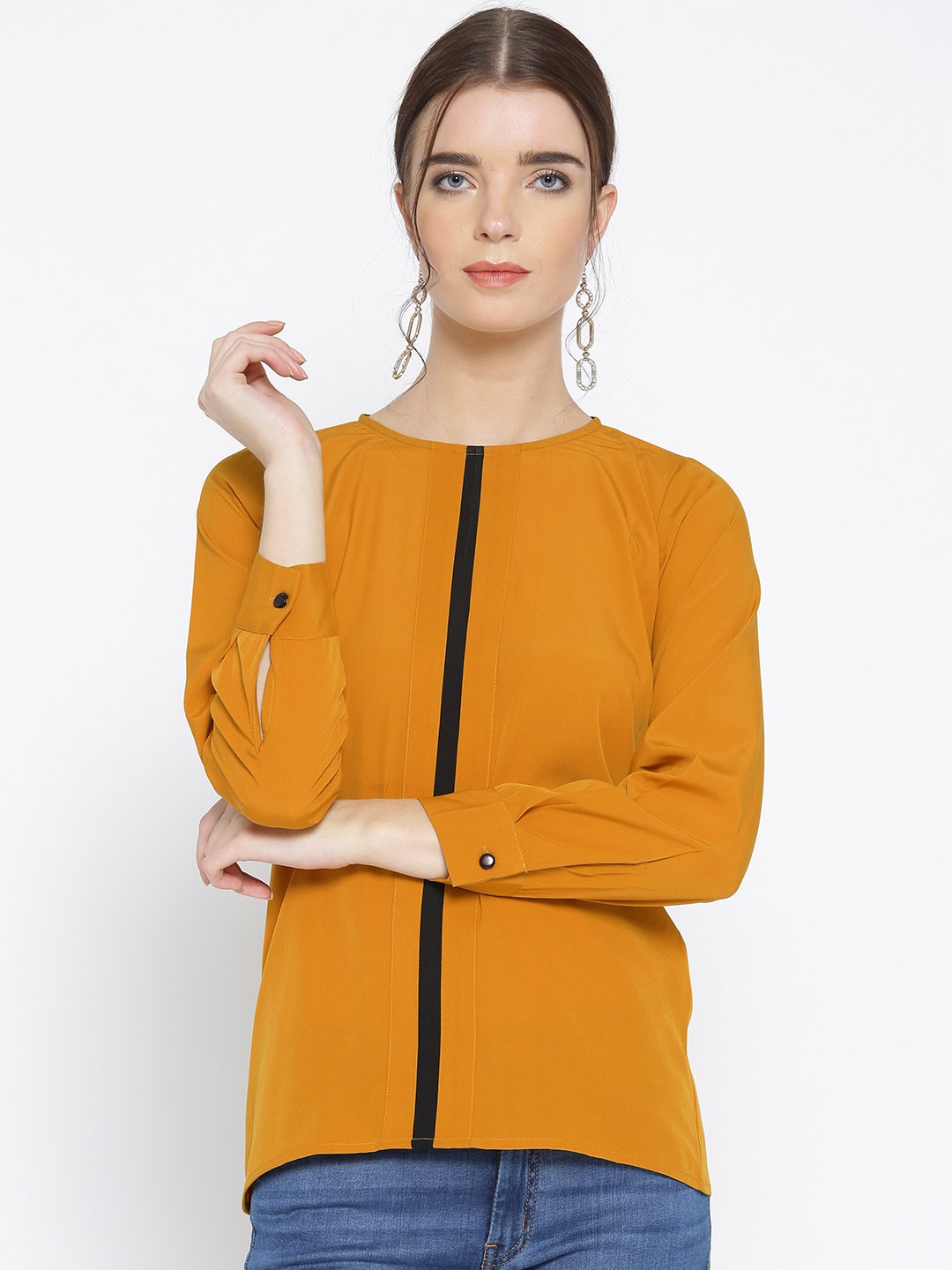

Cottinfab Women Mustard Yellow Solid Top
