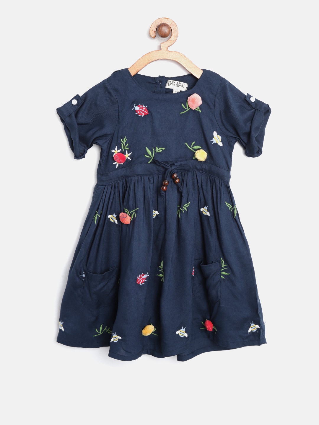 

Bella Moda Girls Navy Embroidered Fit & Flare Dress, Navy blue