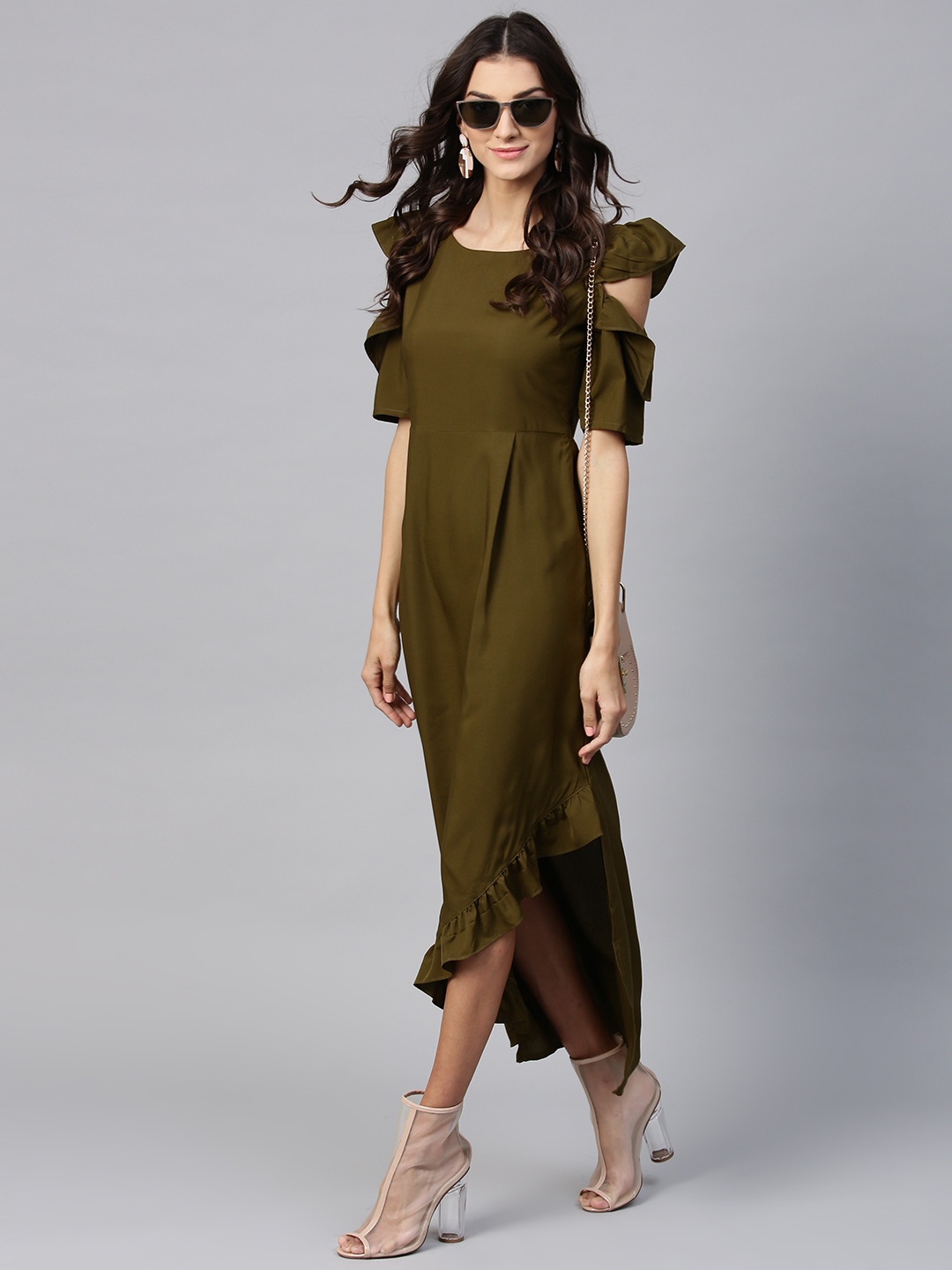 

Ives Women Olive Green Solid Maxi Dress