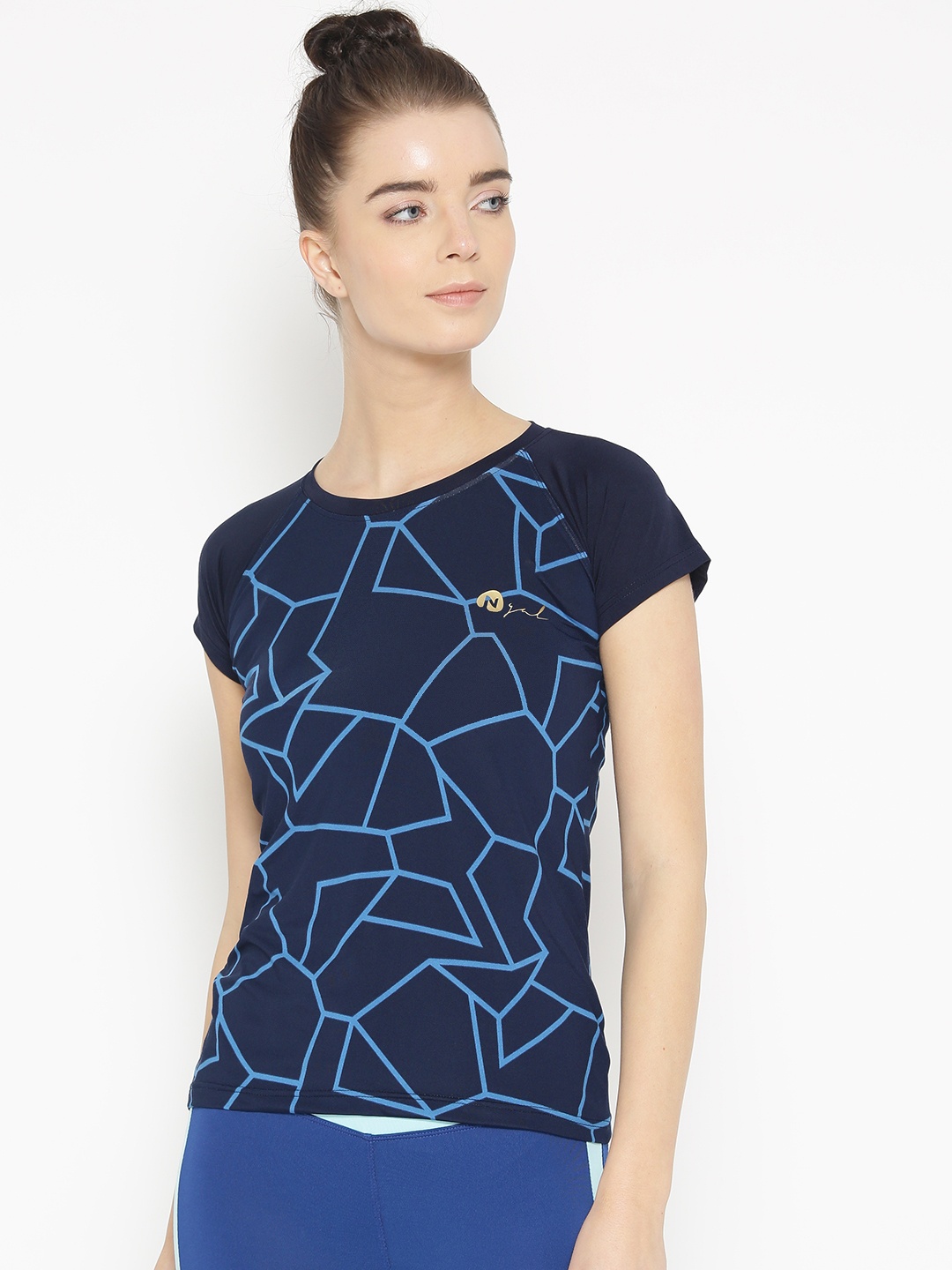 

N-Gal Women Blue Printed Round Neck T-shirt