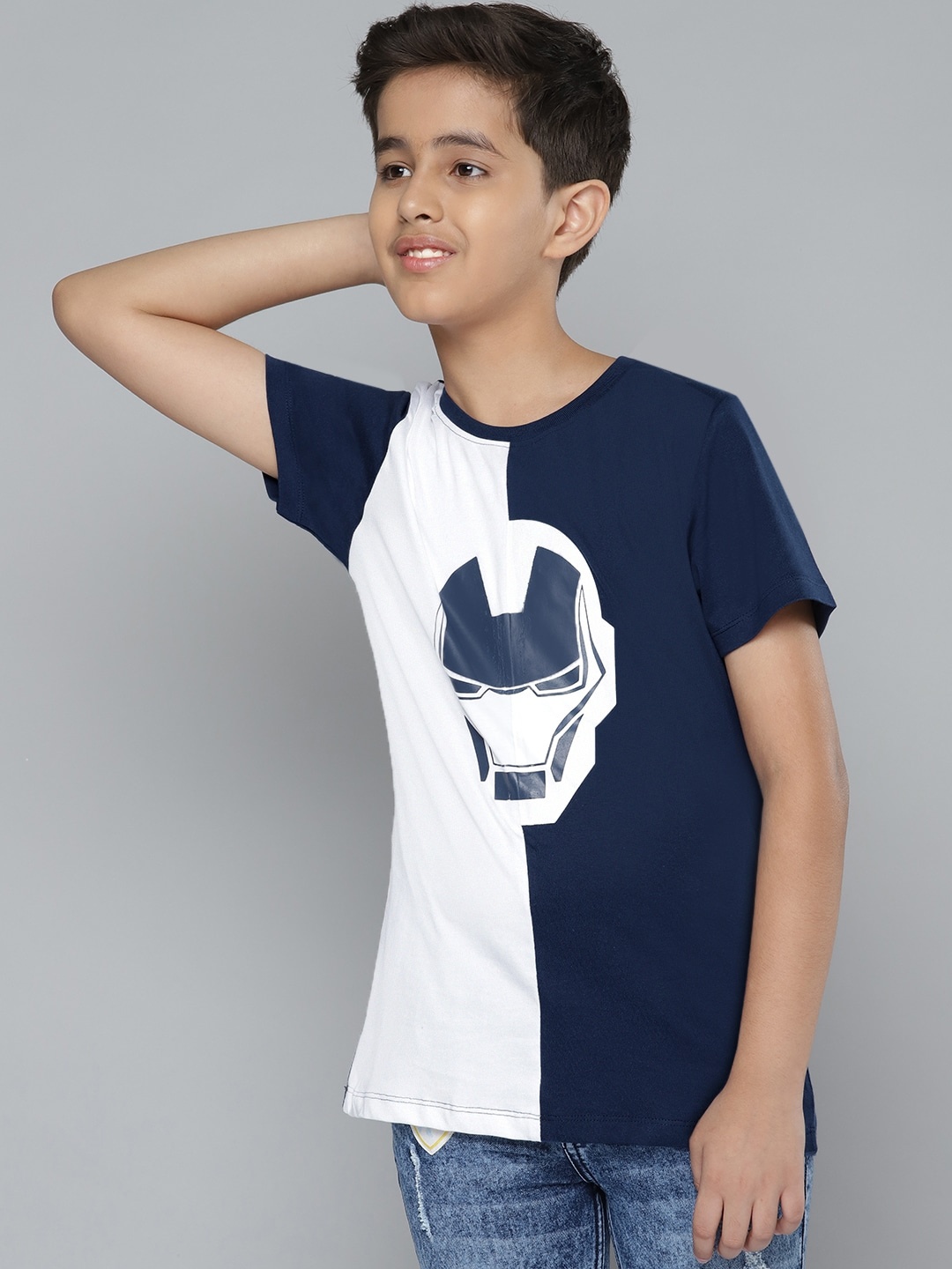 

YK Marvel Boys Navy Blue Printed Round Neck T-shirt