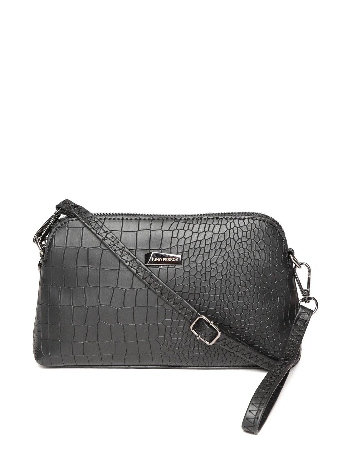 

Lino Perros Black Croc Textured Sling Bag