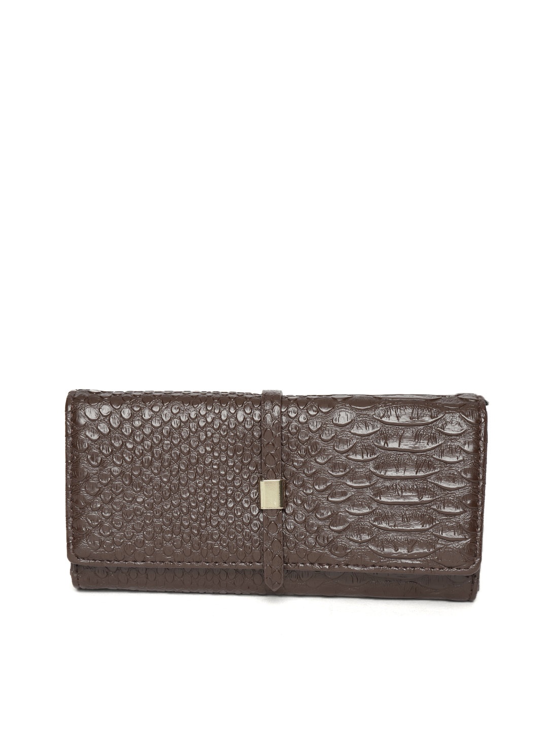 

Lino Perros Women Coffee Brown Snakeskin Texture Three Fold Wallet