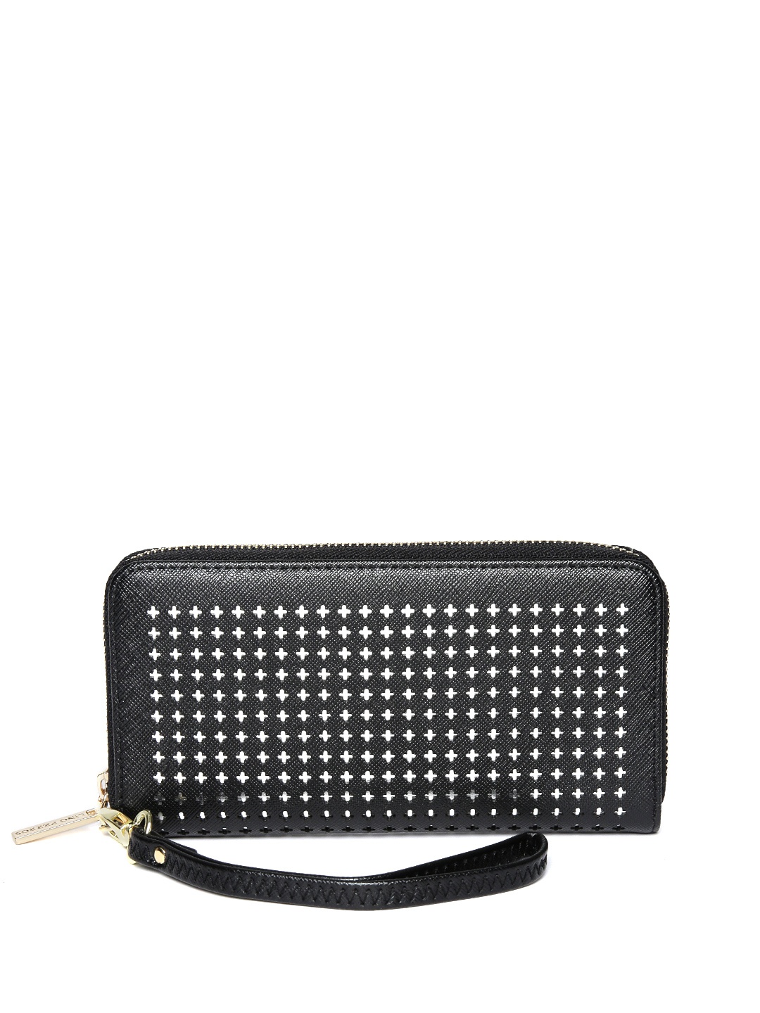 

Lino Perros Women Black Solid Zip Around Wallet with Cut Work
