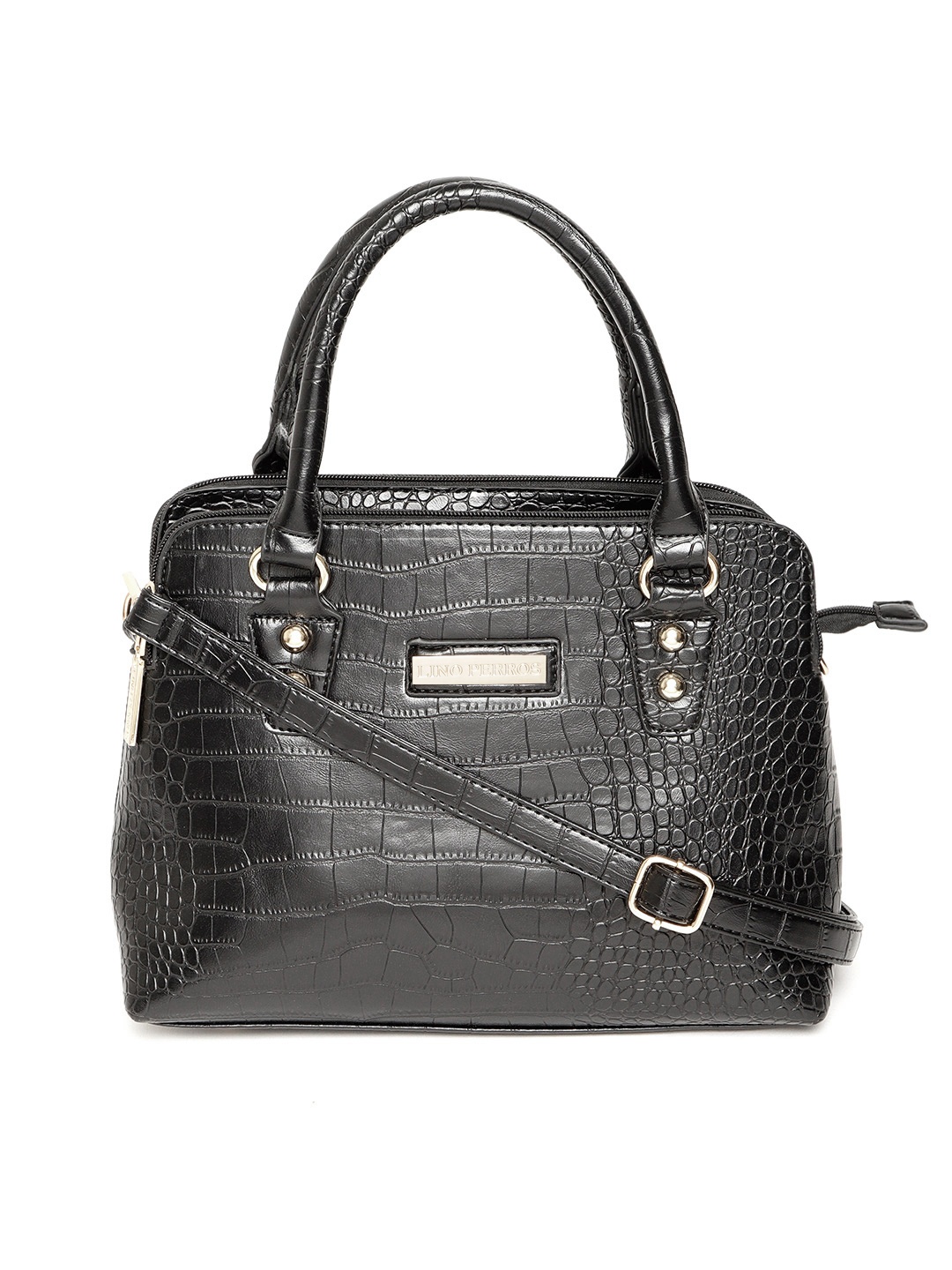 

Lino Perros Black Croc Skin-Textured Handheld Bag