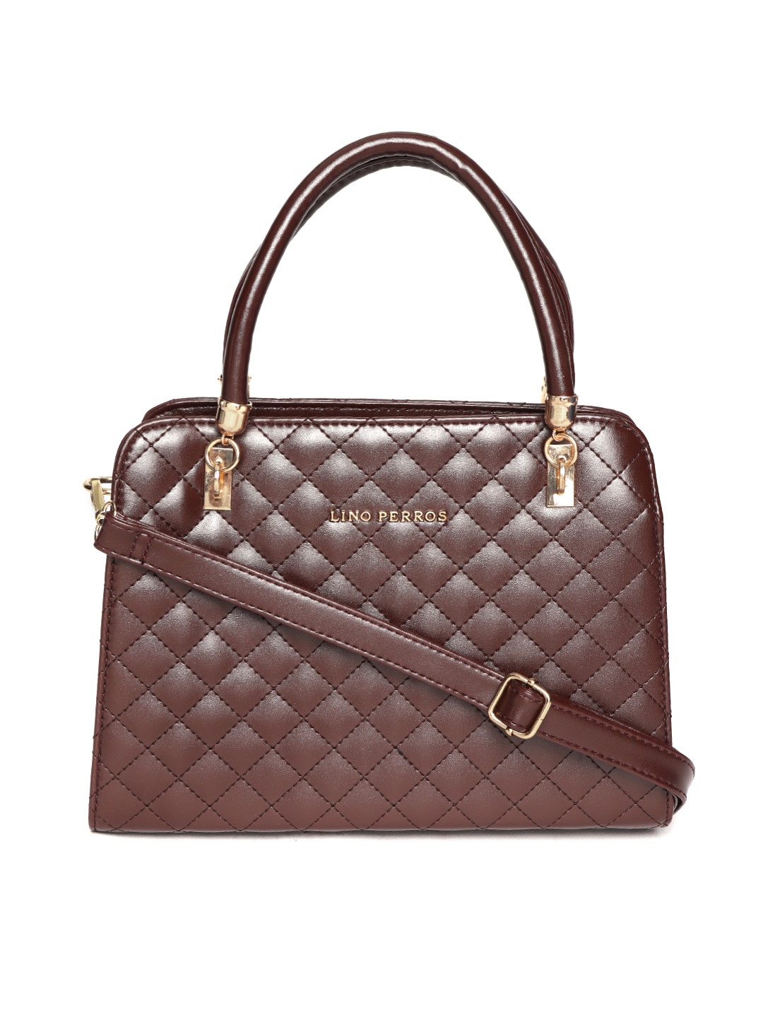 

Lino Perros Coffee Brown Quilted Handheld Bag with Detachable Sling Strap