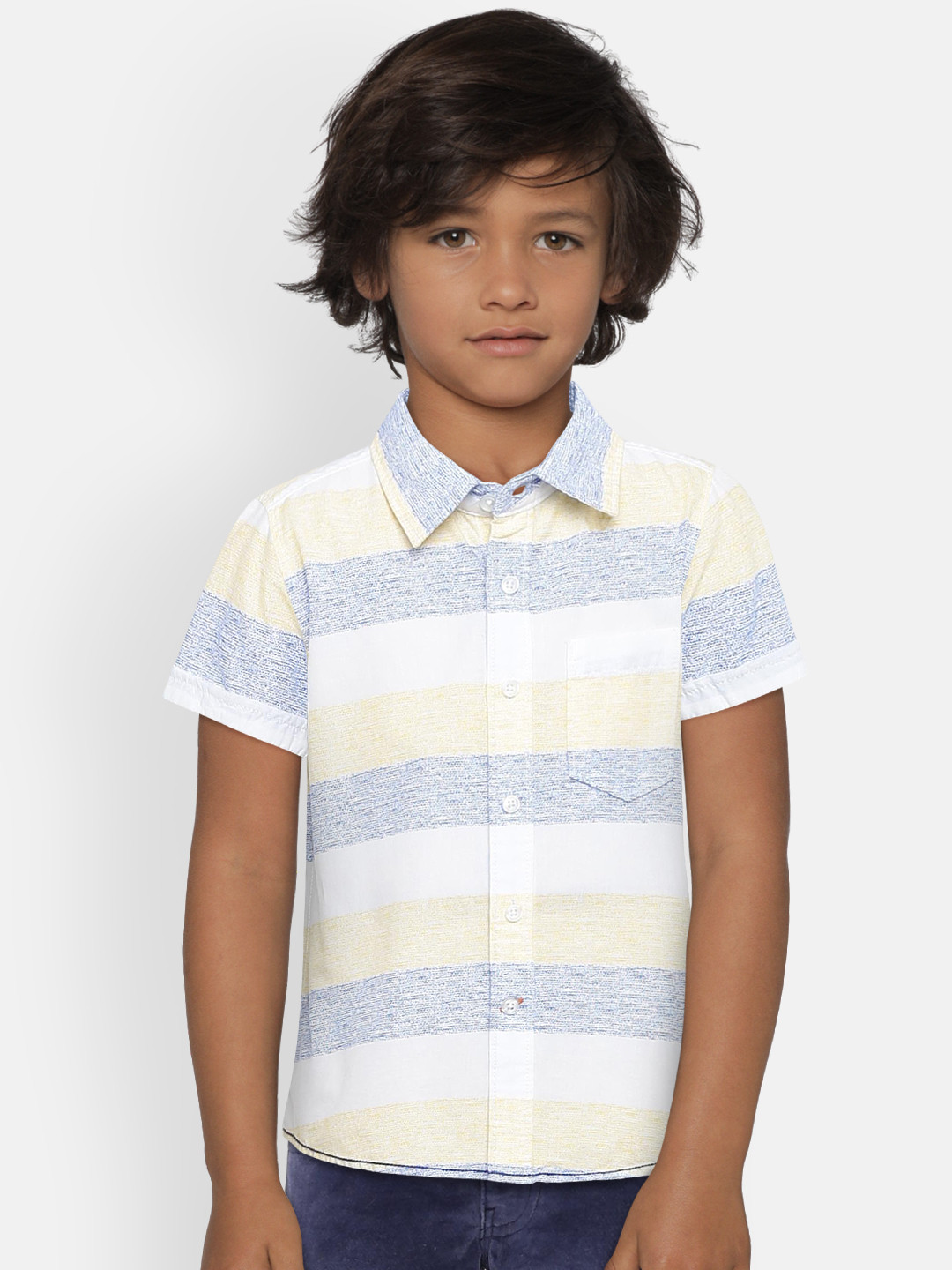 

Pepe Jeans Boys Yellow & Blue Regular Fit Striped Casual Shirt