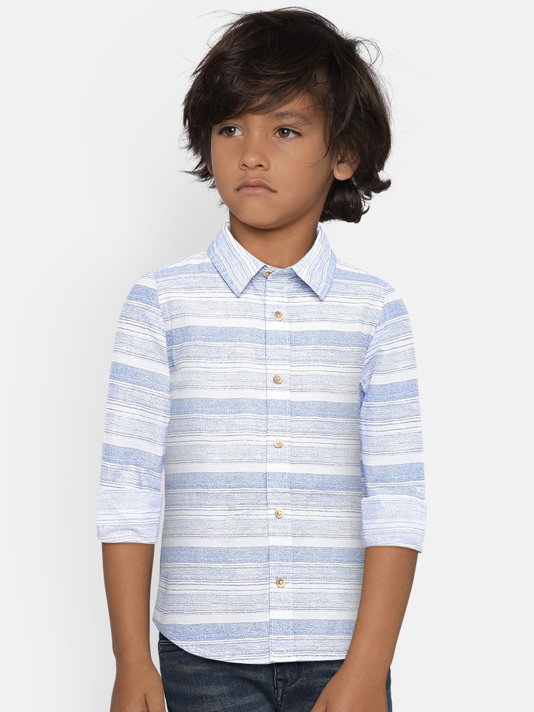 

Pepe Jeans Boys Blue & White Regular Fit Striped Casual Shirt