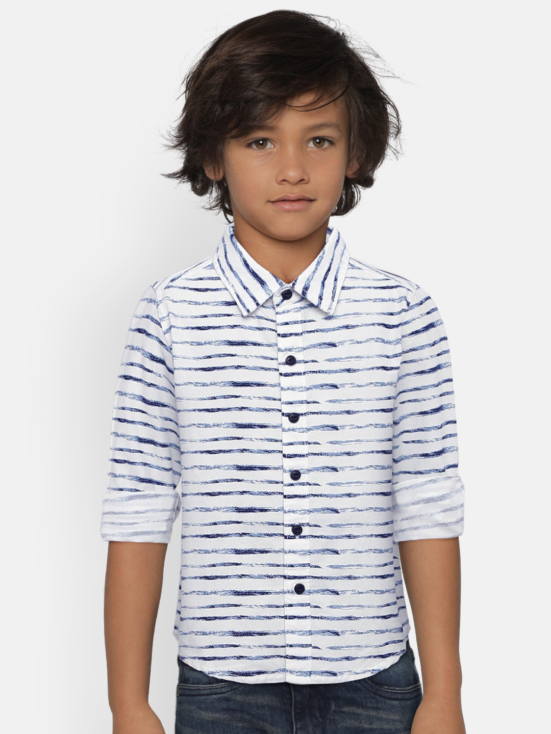 

Pepe Jeans Boys White & Blue Regular Fit Striped Casual Shirt