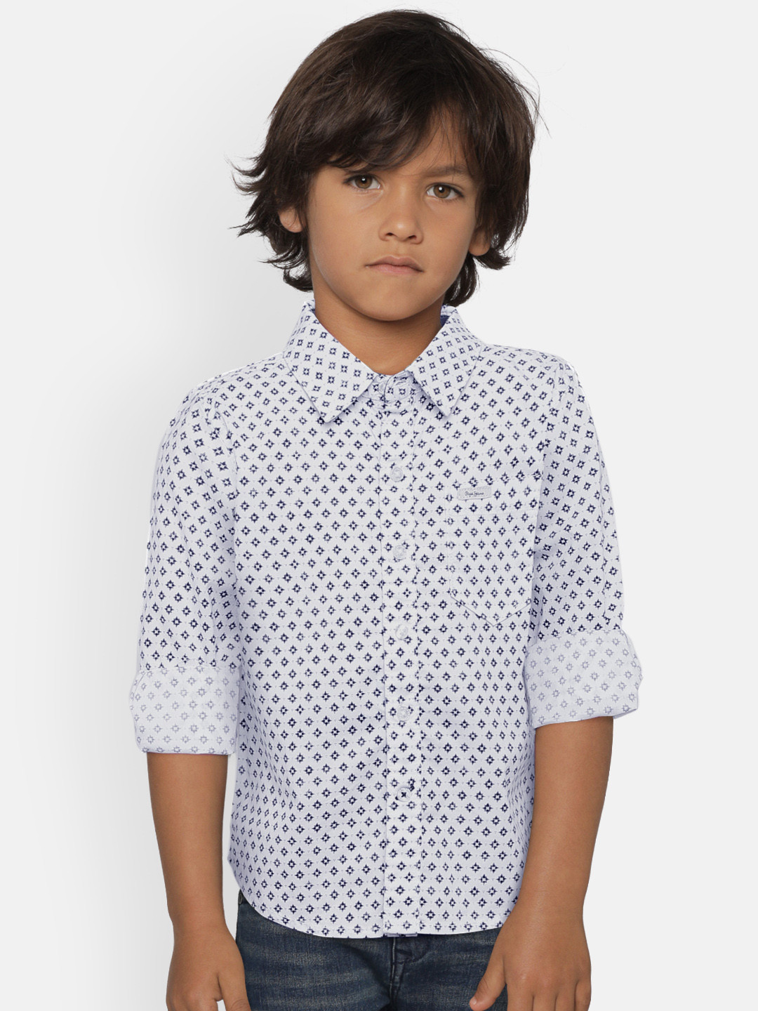 

Pepe Jeans Boys White & Blue Printed Casual Shirt